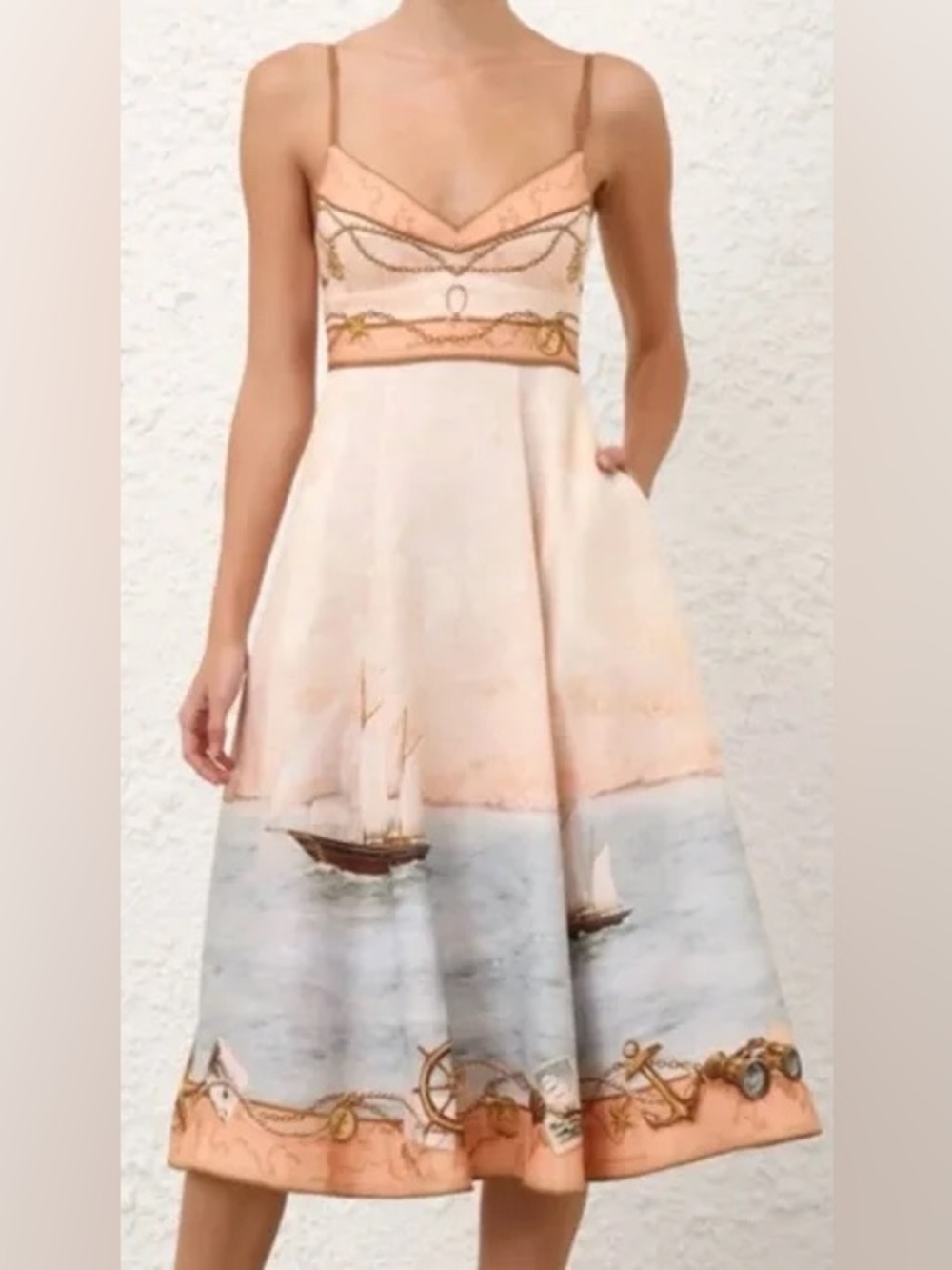 Zimmermann Peach Nautical Map Scarborough Picnic Midi Dress Size US4